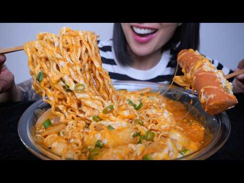 CHEESY SAUSAGE + RICE CAKE + SPICY NOODLES (ASMR EATING SOUNDS) NO TALKING | SAS-ASMR
