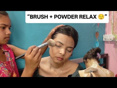 Soft brush sounds + powder magic = pure relaxation 😌✨Neck & face brushing  moment💆‍♀️