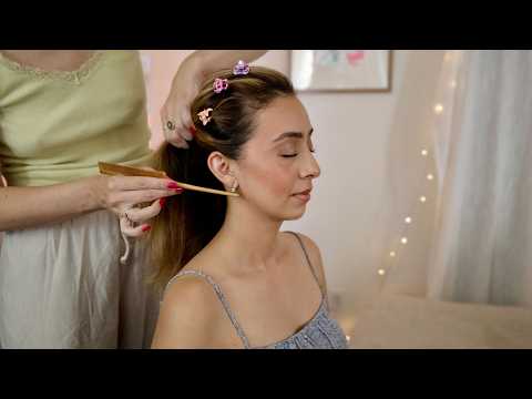 ASMR Hairstyling, Hair Parting, Back Scratching, Hair Brushing/Hair Play w Vanessa 🦋🧡💖 (Whisper)