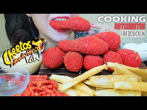 ASMR COOKING EATING FRIED HOT CHEETOS CHICKEN & BREADFRUIT & SAMYANG SAUCE,EATING SOUND | LINH-ASMR