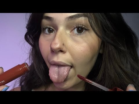 ASMR Applying 50 Layers Of LipGloss! (Wet mouth sounds) 