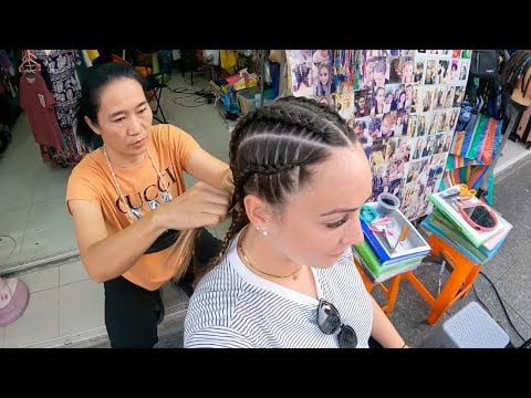 Tailandesa trenza mi cabello por USD$8 🇹🇭 *Trenzas boxeadoras callejeras* 👩🦱