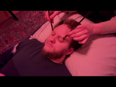 Sleepy Face & Ear Massage ASMR ✨Face Brushing, Pressure Points, Eyebrow Massage 😴[Real Person ASMR]