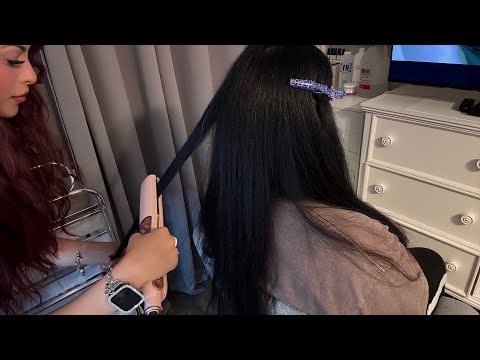 ASMR - Real Person Hair Straightening 🎀 Clicky Flat Iron, Sectioning & Brushing