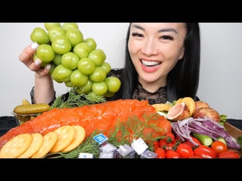CANDIED SALMON + FRESH FRUITS + CHEESE (ASMR EATING SOUNDS) LIGHT WHISPERS | SAS-ASMR