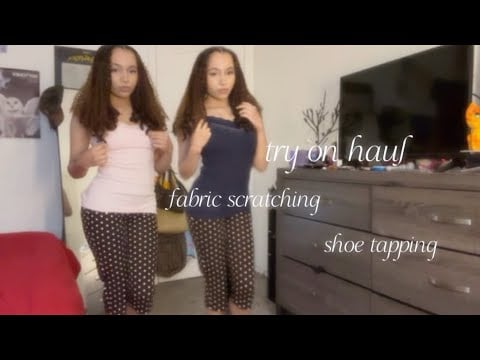 asmr- clothing try on haul with fabric scratching and shoe tapping! 