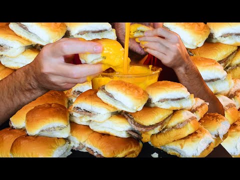 CHEESE SAUCE WHITE CASTLE BURGER FEAST * ASMR NO TALKING * | NOMNOMSAMMIEBOY