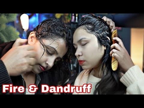 Indian Cute Girls Getting Fire Massage And Dandruff Scratching Head Massage ASMR | Facial Treatment
