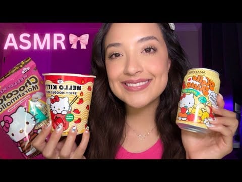 ASMR 🎀 Eating Hello Kitty noodles & marshmallows ☁️✨