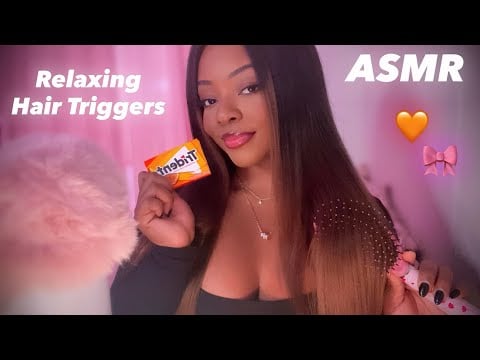 ASMR | Gentle Hair Play & Brushing 🤍 With Soft Whispers & Gum Chewing 🧡🎀