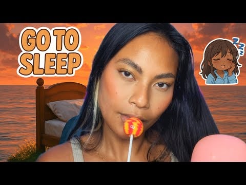 ASMR Eating A Strawberry Banana Flavored Lollipop  Video Loop , Mouth Sound Tingles