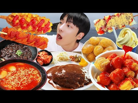 ASMR MUKBANG | 핫도그 양념 치킨 디저트 아이스크림 돈까스  휴게소 먹방 Black bean noodles, AND fried chicken EATING