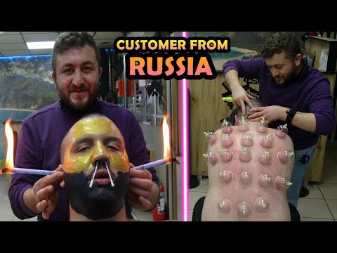 ASMR BARBER💈CRACKING💈SKIN - EAR CARE💈RAZOR BEARD SHAVE💈EAR BURN💈 head,back,leg,cup,ear,face massage