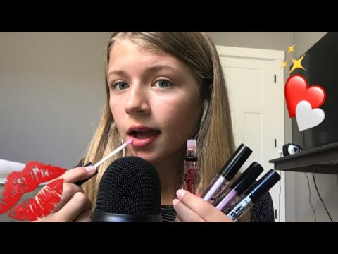 ASMR ~ lip gloss application 🤍✨!!! Mouth sounds 👄, lip gloss plumping, kisses 💋!!