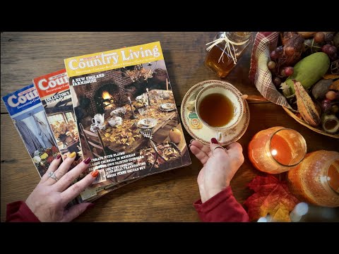 ASMR Country Living Magazines! 1980's Retro Page turning! (Whispered) Making & drinking tea.