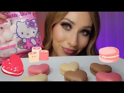 ASMR ❤️ Macarons, 🍓 Marshmallows &🧋Boba Tea!! *Mukbang* (UP-CLOSE eating sounds, light tapping)