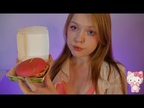 АСМР ИТИНГ розовый бюргер Hello Kitty | ASMR Hello Kitty burger eating