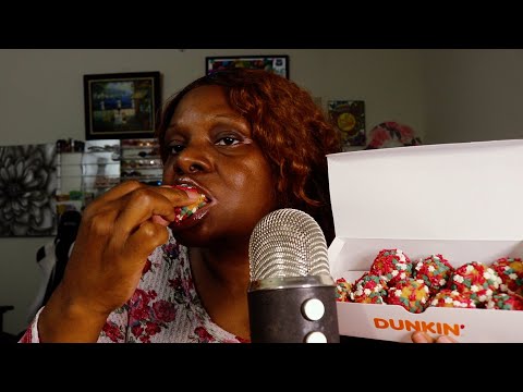 Dunkin's Holiday Sprinkle Munchkin Donuts ASMR Eating Sounds
