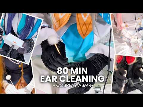 80 Min Ear Cleaning ASMR for Sleep | Bamboo Ear Pick, Ear Puff & Finger Ear Cleaning