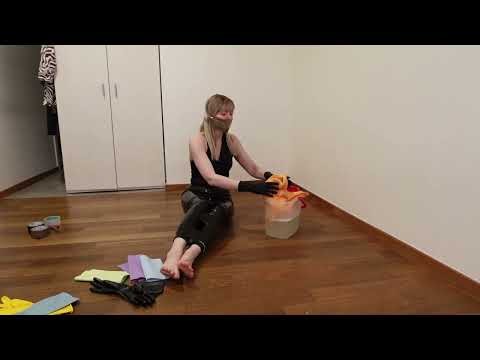 teaser of a custom ASMR floor cleaning slave with the gag acting