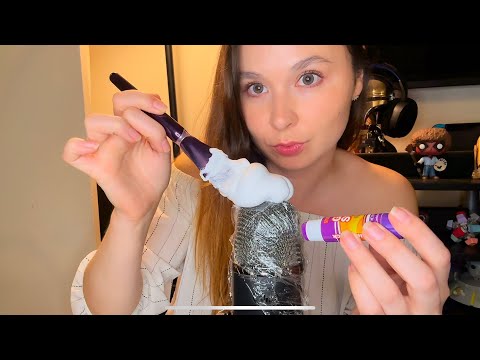 asmr triggers on the mic 🎙️ water spraying, shaving cream, slime, glue sticks