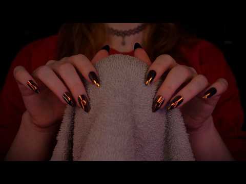 ASMR | "shh" cozy, close up Towel Scratching & no Talking - rain sounds, fireplace ambiance