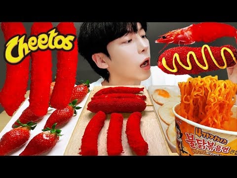 ASMR MUKBANG | 치즈 불닭볶음면 & 치토스 대왕 가래떡 핫도그 딸기 탕후루 먹방 & 레시피 Cheetos, Tanghulu EATING