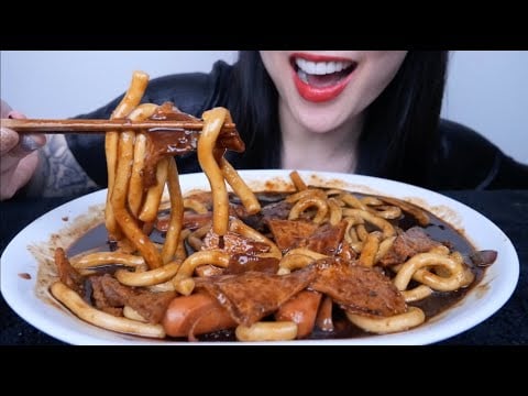 KOREAN BLACK BEAN NOODLES (ASMR EATING SOUNDS) LIGHT WHISPERS | SAS-ASMR