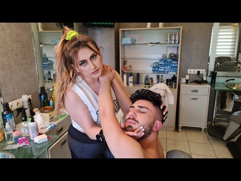 💈ASMR HAIR WASH, FOAMY FACE & HEAD MASSAGE w/ BACKRUB by LADY BARBER | RELAX & DEEP SLEEP