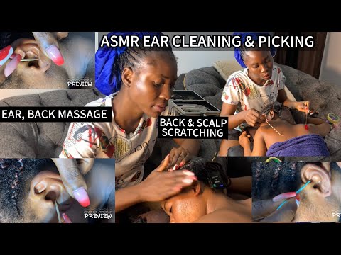 ASMR Ear Cleaning & Nitpicking | Back Scratching Massage, Hair Flakes Removal & Gum Chewing Sounds