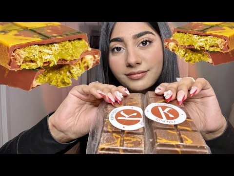 ASMR ✨Viral✨ Dubai Pistachio Knafeh Chocolate Mukbang | Eating & Mouth Sounds