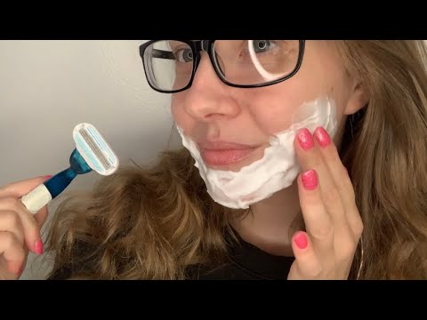 ASMR Shaving My Face + Face Rubbing | Custom Video