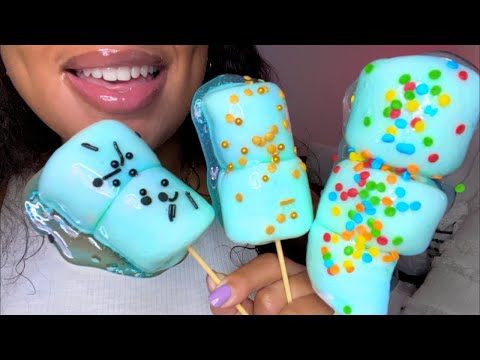 ASMR | Eating JUMBO Candied Marshmallows 💙 Satisfying Crunch