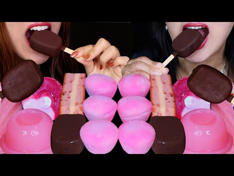 ASMR STRAWBERRY MOCHI ICE CREAM, MINI DOVE ICE CREAM BARS, SOFT PUDDING JELLY, CHEESECAKE SLICES 먹방