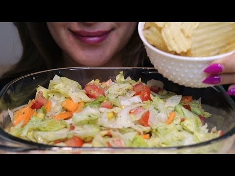 ASMR SOUR SALAD WITH BARBECUE CHIPS no talking MUKBANG CREMA ASMR #asmr #mukbang #eatingsounds #food