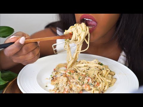 ASMR Eating: Vegan Chicken Alfredo Pasta