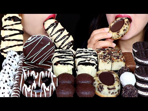 ASMR BLACK + WHITE ICE CREAM BAR, BAKED CHOCOLATE, CHEESECAKE, FERRERO, MARSHMALLOW, OREO MERINGUE먹방