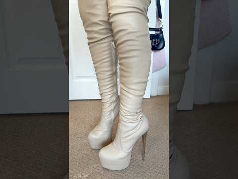 Beige Tajna Boots.. YAY or NAY? Lemme know!👀👢🤍 #boots #heels #thighhighboots #highheels