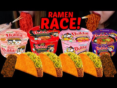 ASMR SPICY BULDAK RAMEN RACE! Crunchy Taco Bell cheesy tacos & chocolate ice cream 먹방