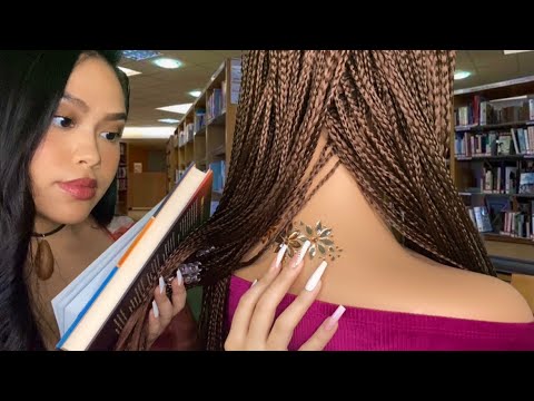 ASMR Girl In Library Plays W/ Your Hair (TINGLY Bead Braids) + Back Scratch RP | Typing, lite gum