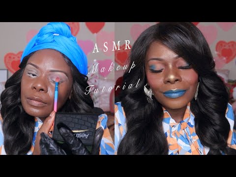 SOFT BLUE BOLD LIP ASMR MAKEUP TUTORIAL