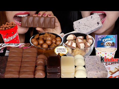 ASMR MILK VS WHITE CHOCOLATE (MILKA OREO BARS, MALTESERS, GALAXY BAR, BEAN JELLY, KINDER, FERRERO 먹방