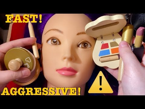 ASMR|⚠️MY FIRST FAST AND AGGRESSIVE WOODEN MAKEUP ON MY MANNEQUIN! LOUD AND CHAOTIC! RELAX❤️💆🏻‍♀️💅🏻