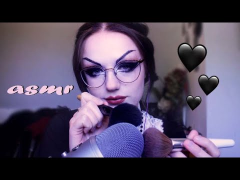 ASMR Mic Brushing + Face Brushing 🖤✨ With Some Semi-Inaudible Whispering 💖