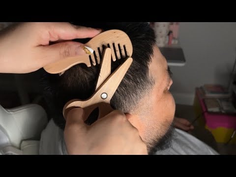 ASMR| Wooden haircut 💇🏻, head & shoulder massage 💆🏻‍♂️ 