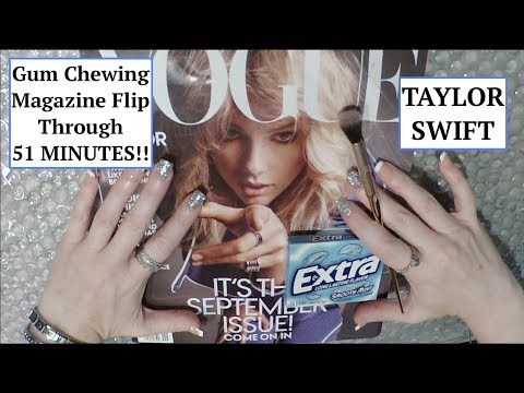 ASMR Gum Chewing Magazine Flip Through. TAYLOR SWIFT. 50 Mins. Whisper, Brush, Tracing