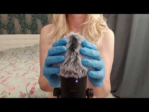 ASMR Pure Tingles:  Blue Gloves &  Fluffy Mic (No Talking)