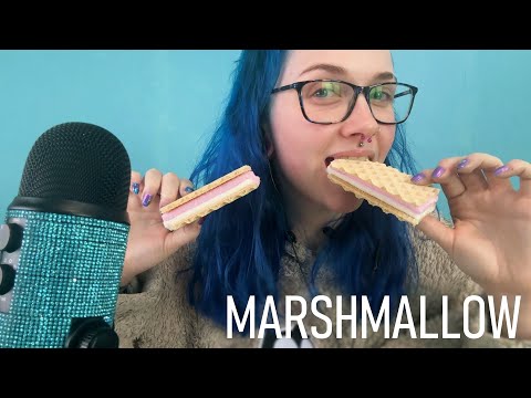 ASMR Eating Wafer Marshmallow Sandwiches (Pink N Whites)