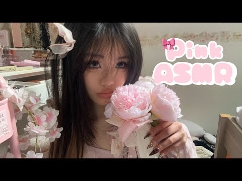 ASMR pink triggers only 🎀🌸 | tapping & scratching | nails | hair brushing 