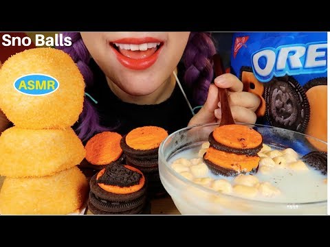 ASMR HALLOWEEN OREO COOKIE+SNO BALLS EATING SOUND |할로윈 오레오쿠키+호스티스 마시멜로 케익 리얼사운드 먹방 |CURIE.ASMR